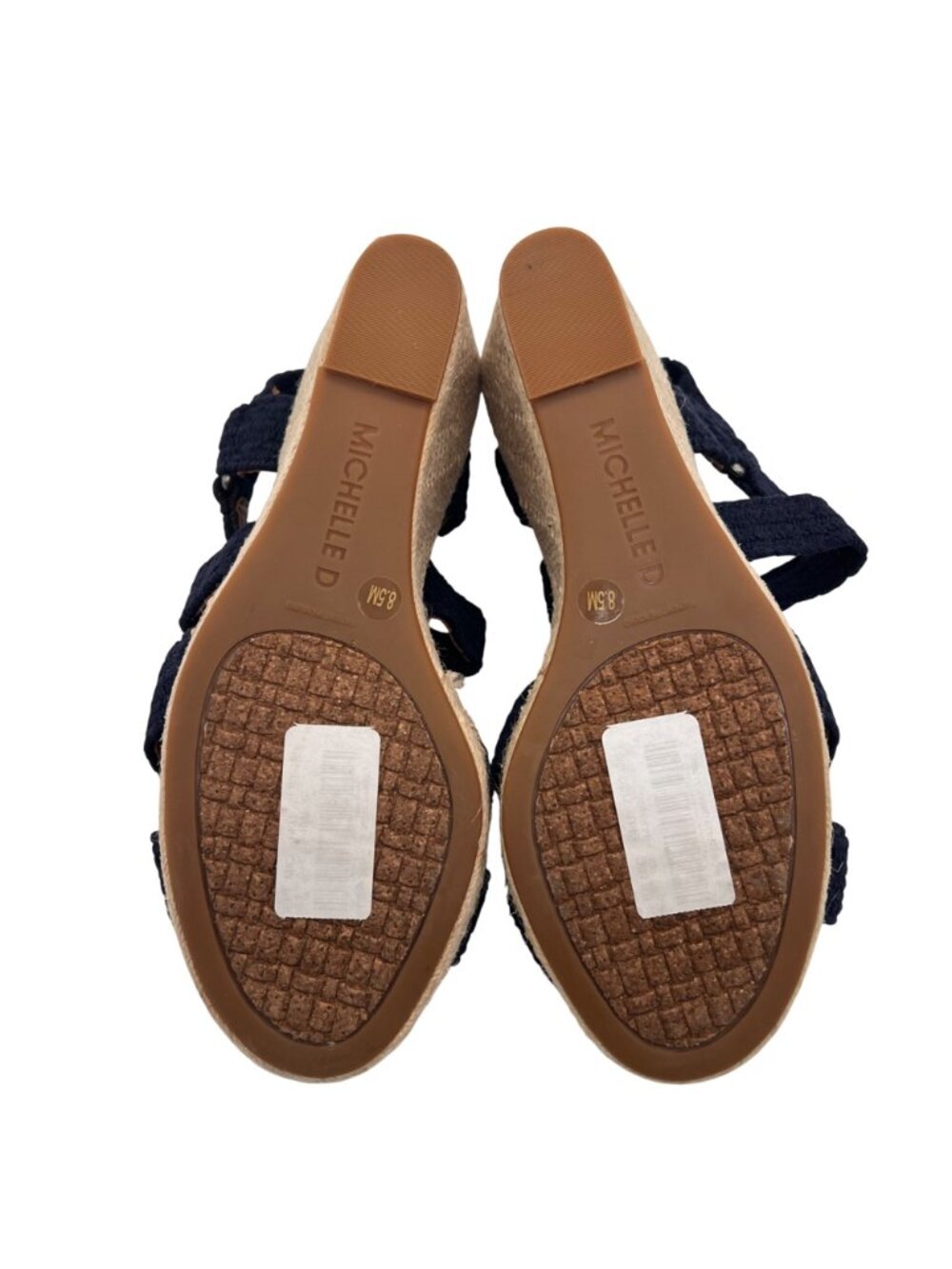 Michelle D Navy Wedge Sandals 8.5M Braided Fabric Straps & Jute Espadrille Heel - Picture 4 of 13